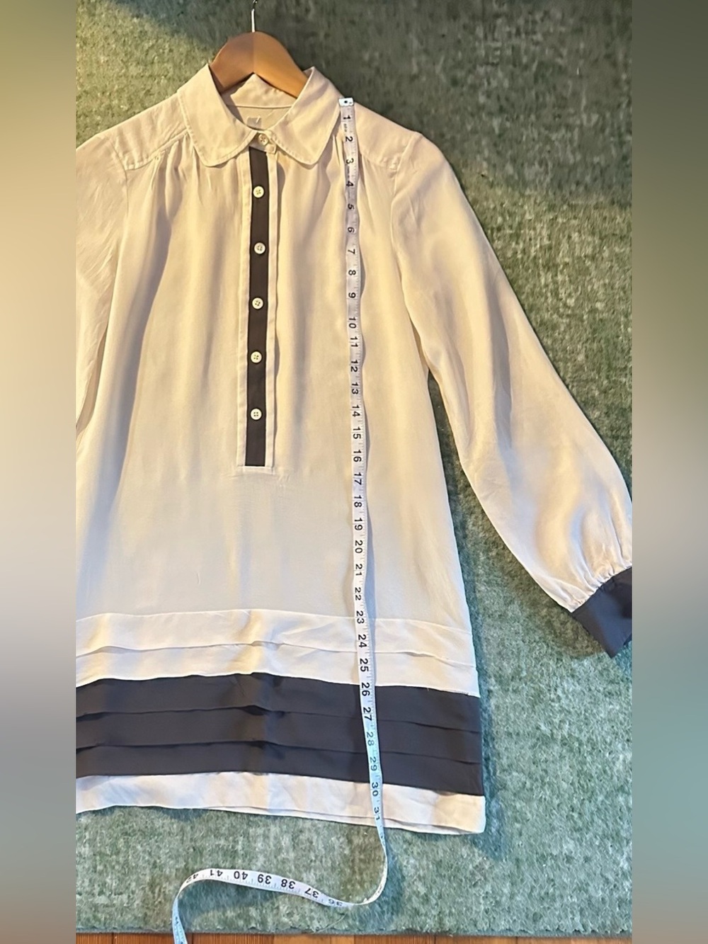 SILK BABANA REPUBLIC Cream Mini Dress /Tunic. Contrasting Chocolate Brown Trim. - Picture 5 of 11